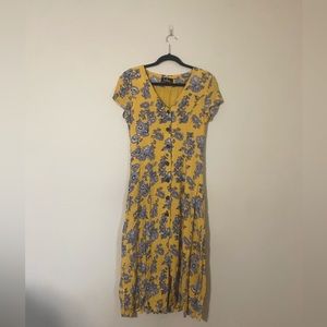 Lulu’s Yellow & Blue Floral Midi Dress